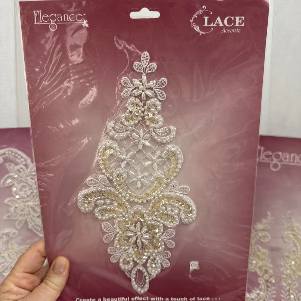 7 Packs Elegance Lace Accent Applique Sew On Embellishments Lot NOS Pearl Bridal